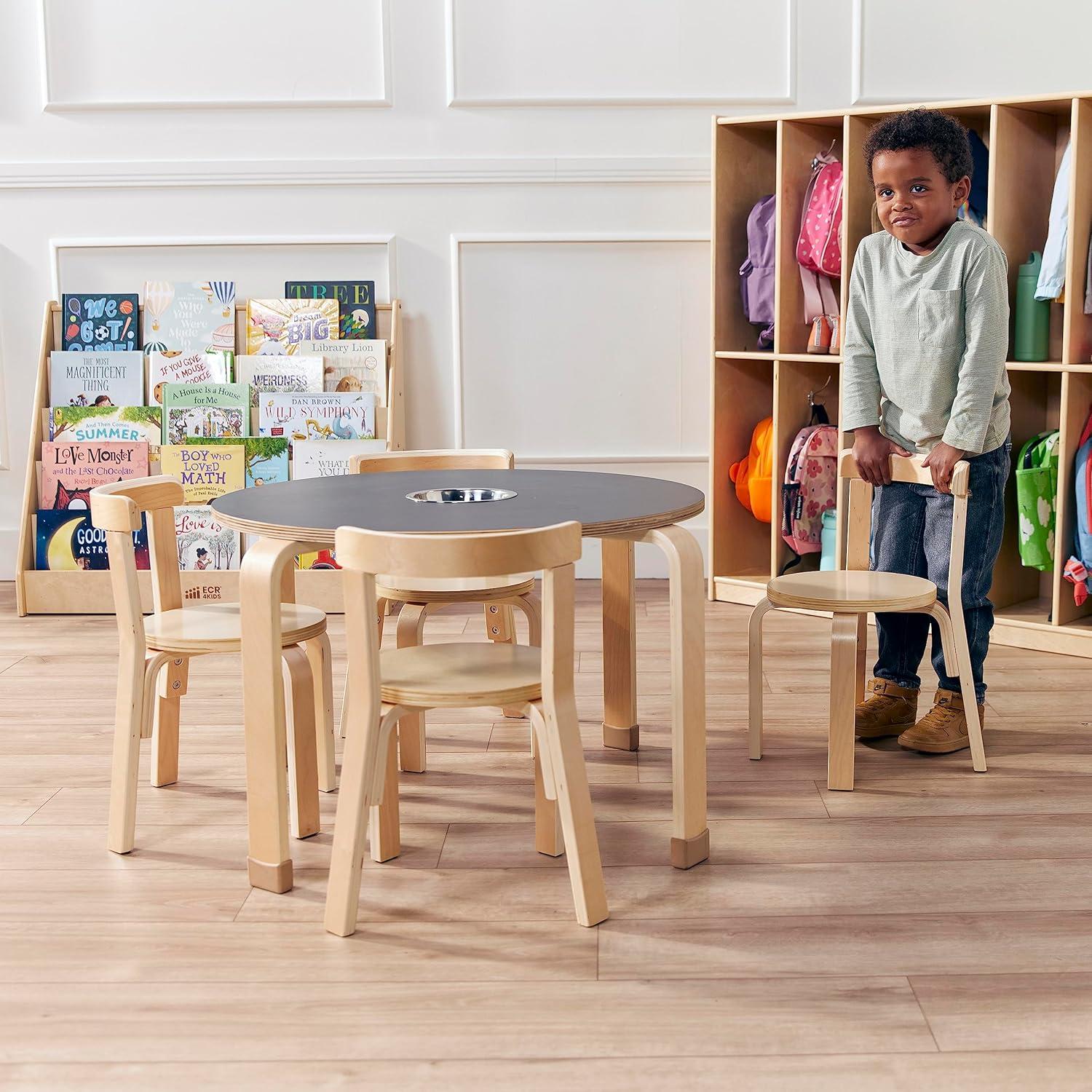 ECR4Kids Bentwood Round Table and Curved Back Chair Set, Kids Furniture, 5-Piece