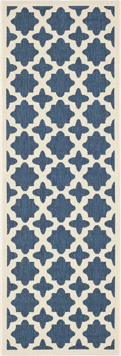 SAFAVIEH Courtyard Amanda Geometric Indoor/Outdoor Runner Rug, Navy/Beige, 2'3" x 12'