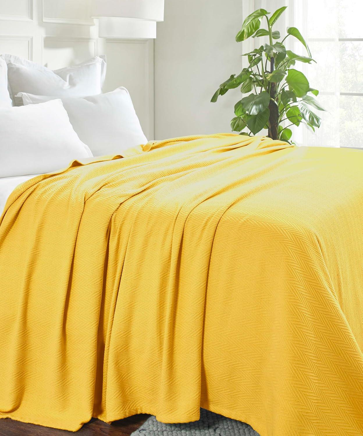 Superior Dobbyweave Knit Cotton Blanket, All Season Breathable Bed Blanket, Twin 66" x 90", Gold