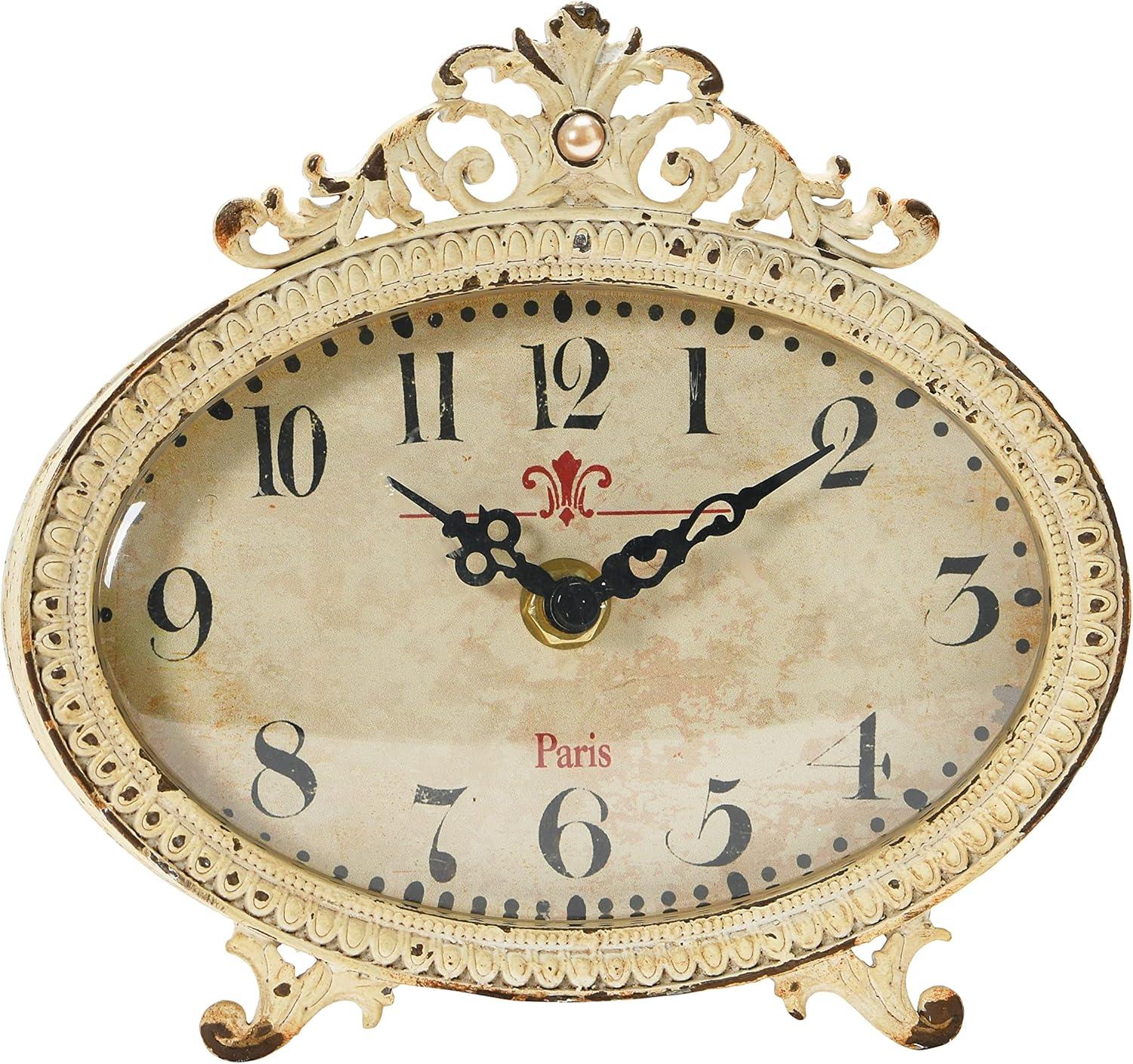 Storied HomeDistressed Pewter Mantel Clock, Cream