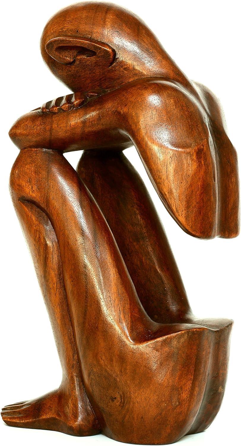 12" Wooden Handmade Abstract Sculpture Handcrafted "Resting Man" Home Decor Decorative Figurine Accent Decoration Hand Carved Statue