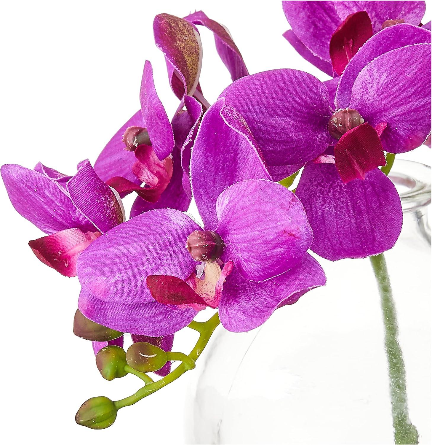 Nearly Natural 9" 3pc Artificial Phalaenopsis Orchid Arrangement in Glass Vase : Faux Floral Decor, Indoor Display