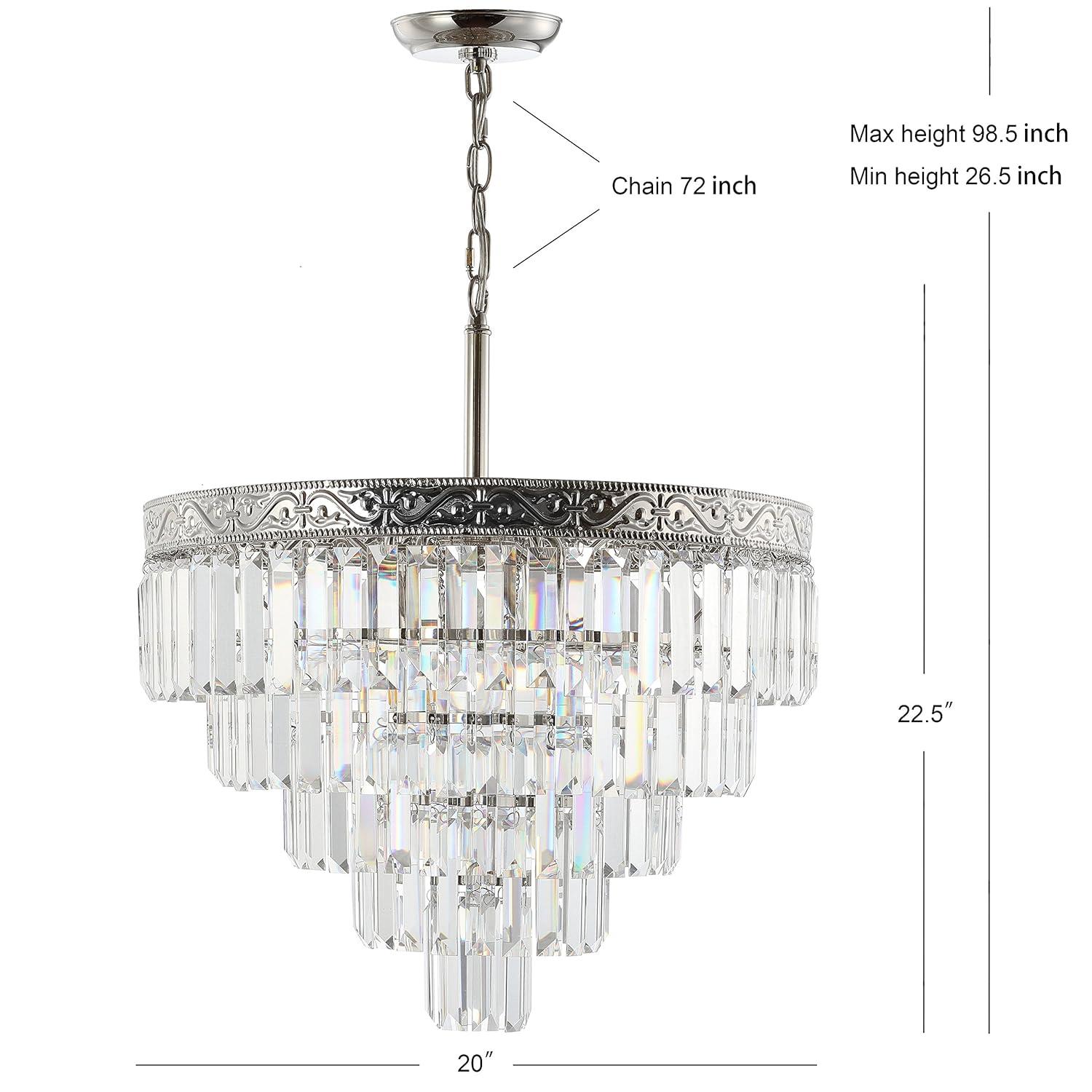 JONATHAN Y JYL9007A Wyatt 20" 4-Light Crystal LED Chandelier, Contemporary, Classic, Traditional for living room, dinning room, bedroom, office Bulb Included, Polished Nickel/ Clear