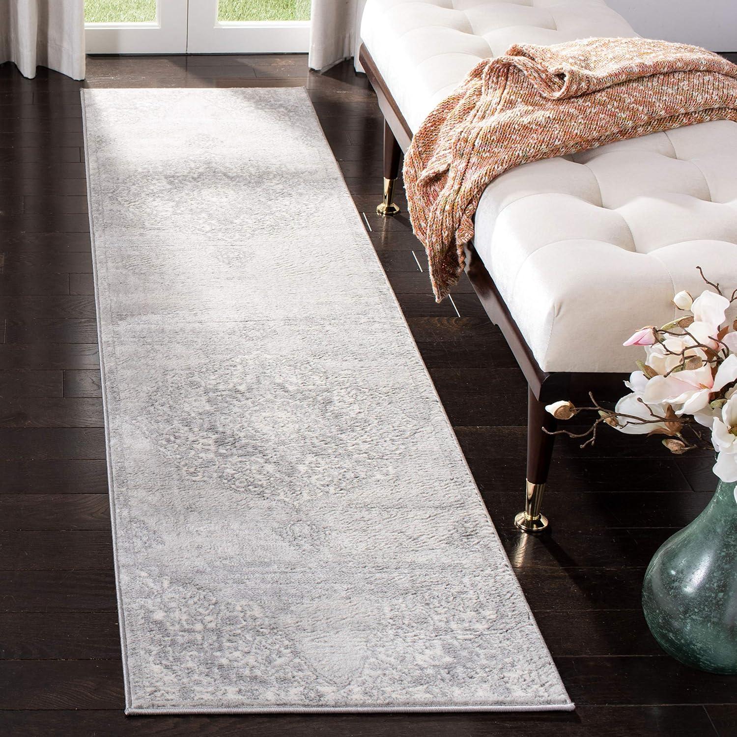 Gray Hand-knotted Synthetic Runner Rug, 24" x 18"