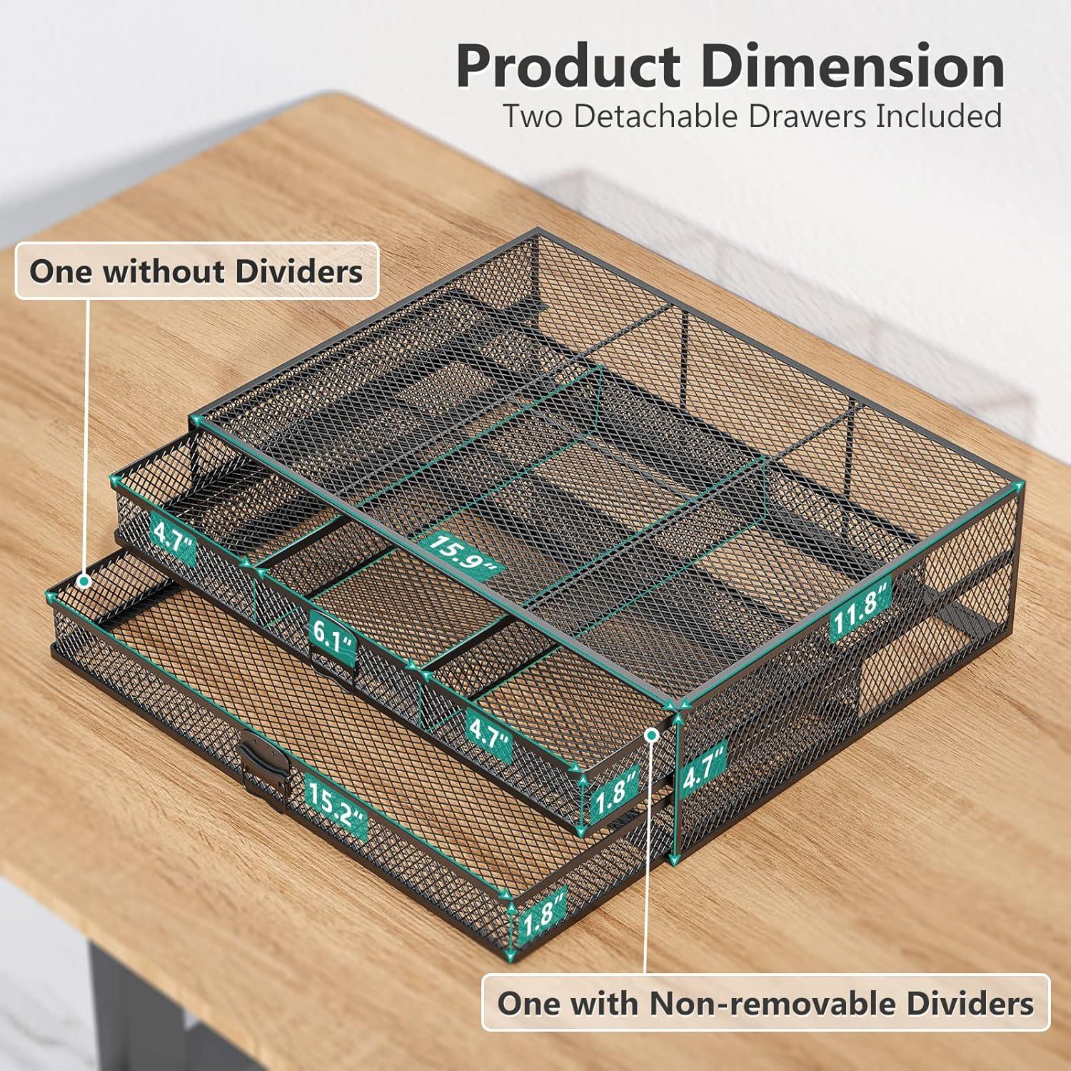 Black Metal Mesh Monitor Riser with Storage Drawers