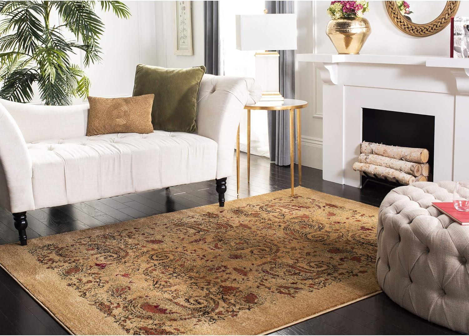 Beige and Multicolor Synthetic 4' x 6' Stain-Resistant Area Rug