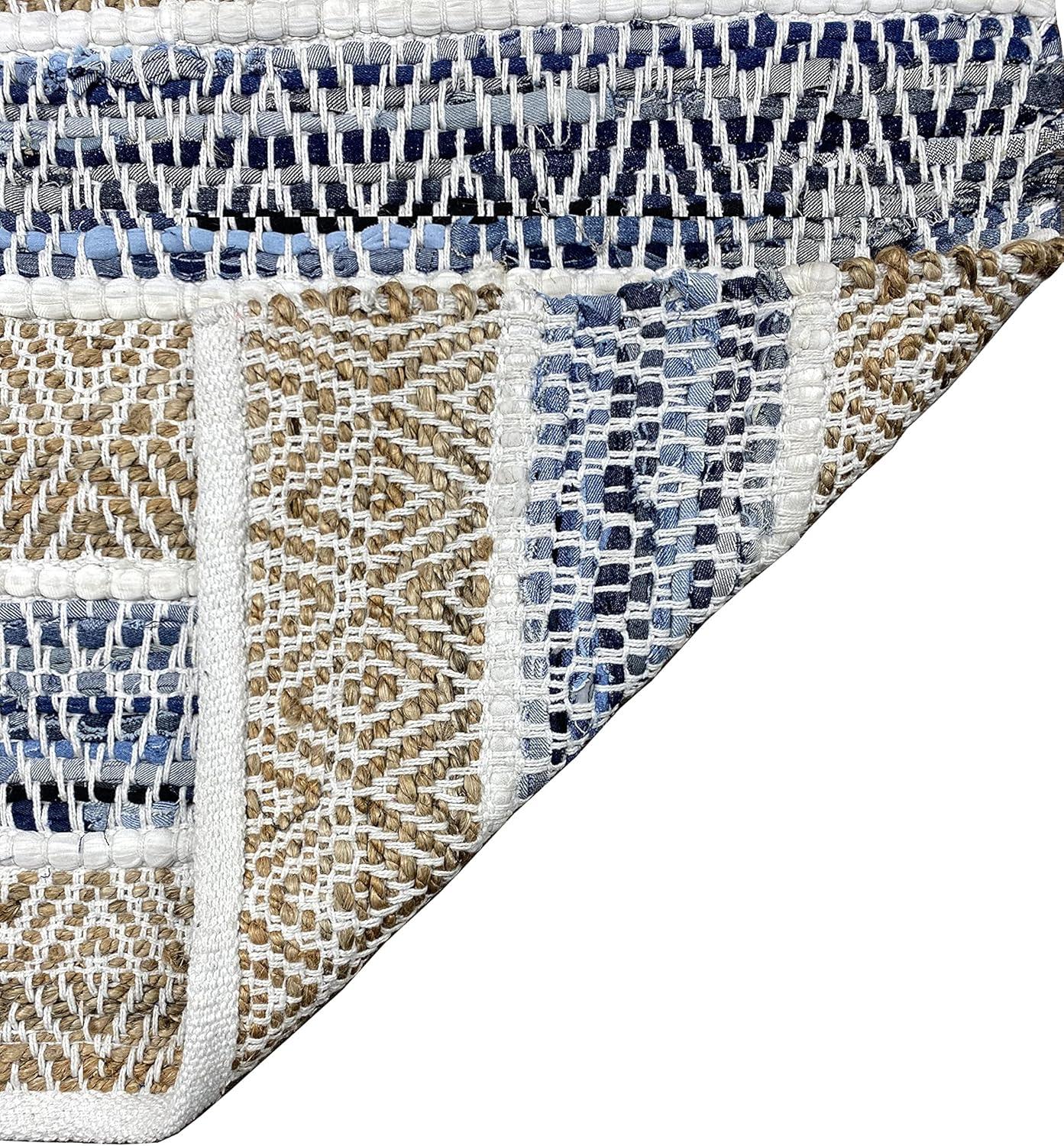 Lucky Brand – Jute Rug | Lolita Chevron Motif | Rectangular Accent Rug | 100% Natural Jute Fiber | Premium Home Décor | Measures 2'3" X 3'9" | Natural/White/Denim