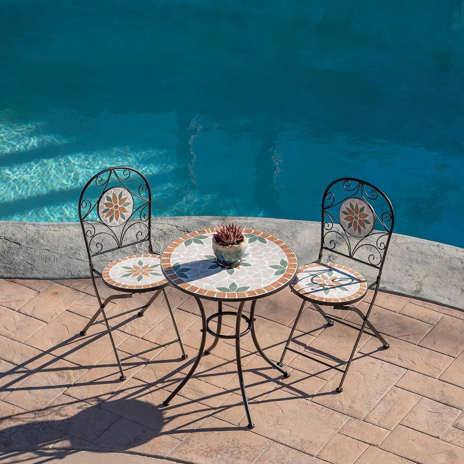 Alpine 3-Piece Mosaic Tile Round Patio Bistro Set