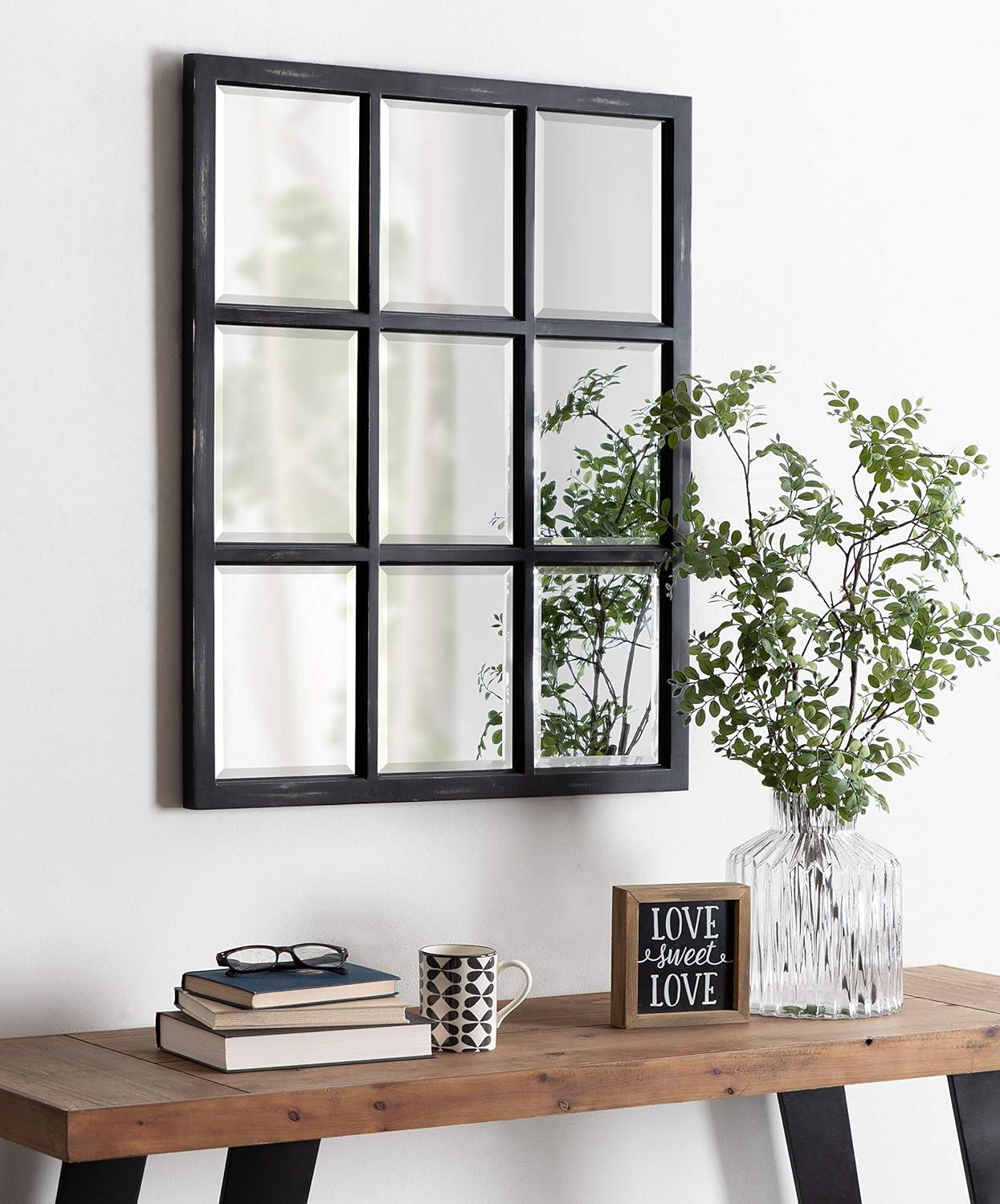 26" x 32" Hogan Windowpane Wall Mirror Black - Kate & Laurel All Things Decor: Modern Rectangular, No Assembly, Wood Frame