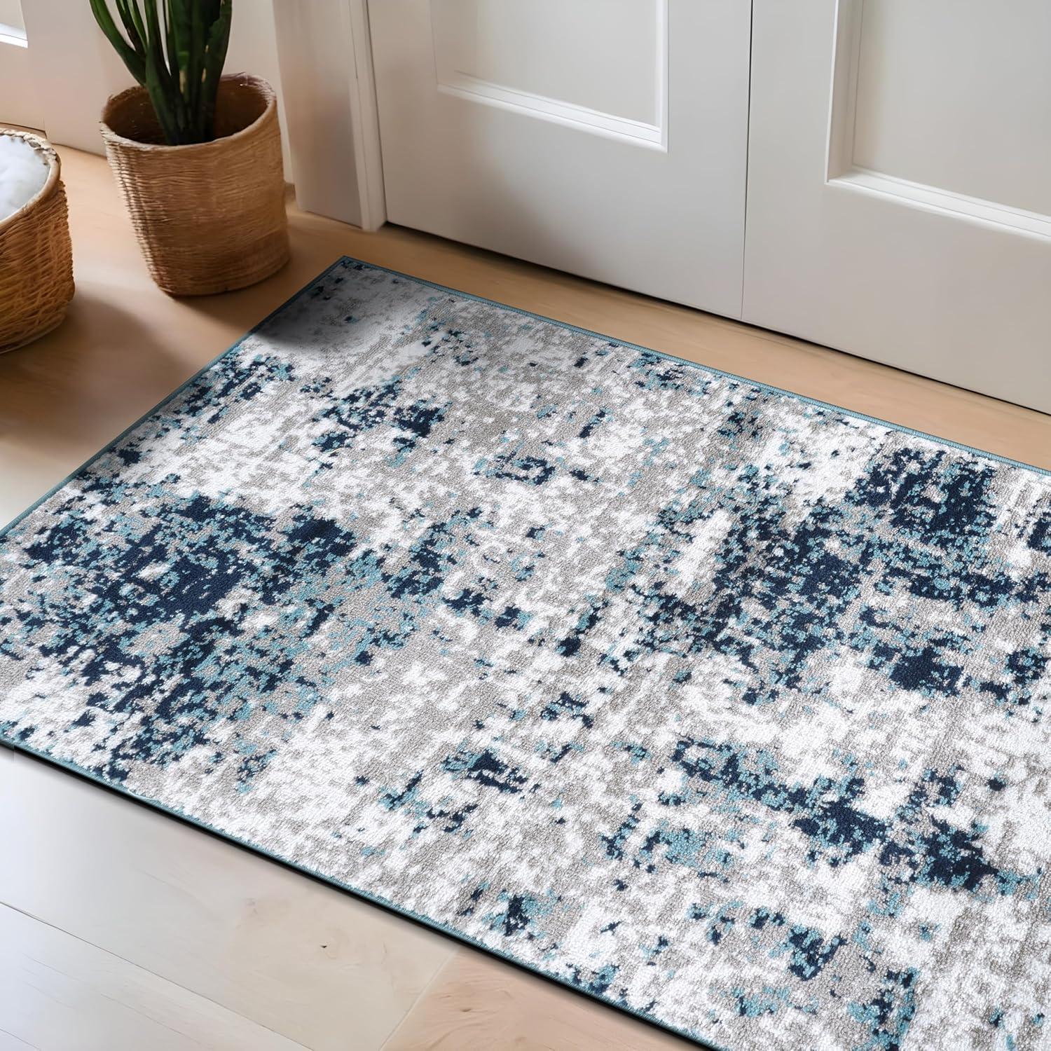 World Rug Gallery Distressed Abstract Area Rug - Blue 2'7"x4'
