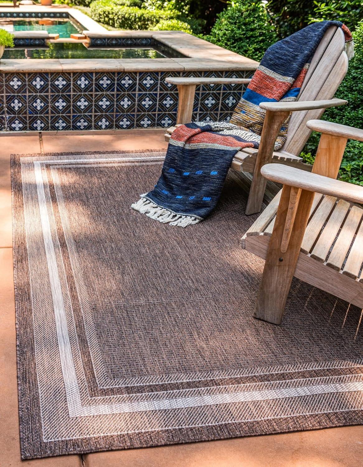 Unique Loom 9' 0 x 12' 0 Rectangle Indoor/Outdoor Border Brown Area Rug