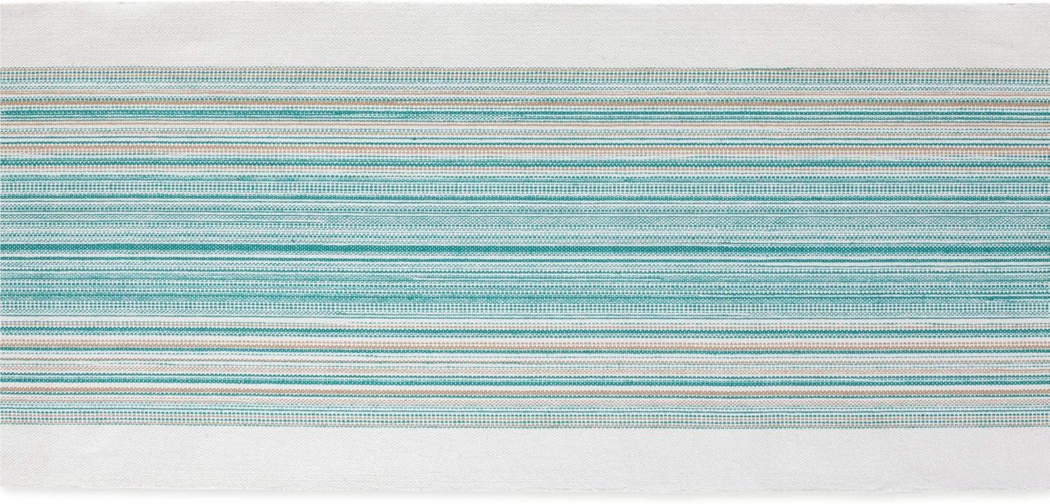 DII 14x72" Modern Cotton Striped Fringed Table Runner in Teal Blue