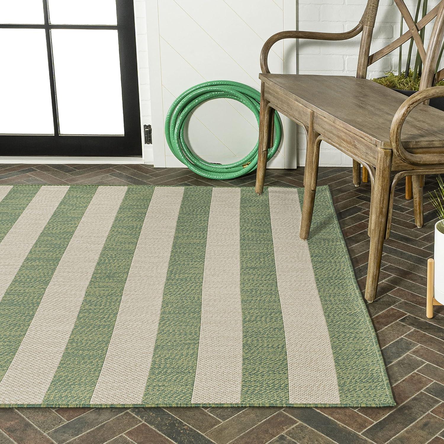 5' x 8' Negril Two-Tone Wide Stripe Indoor/Outdoor Area Rug, Green/Cream - JONATHAN Y