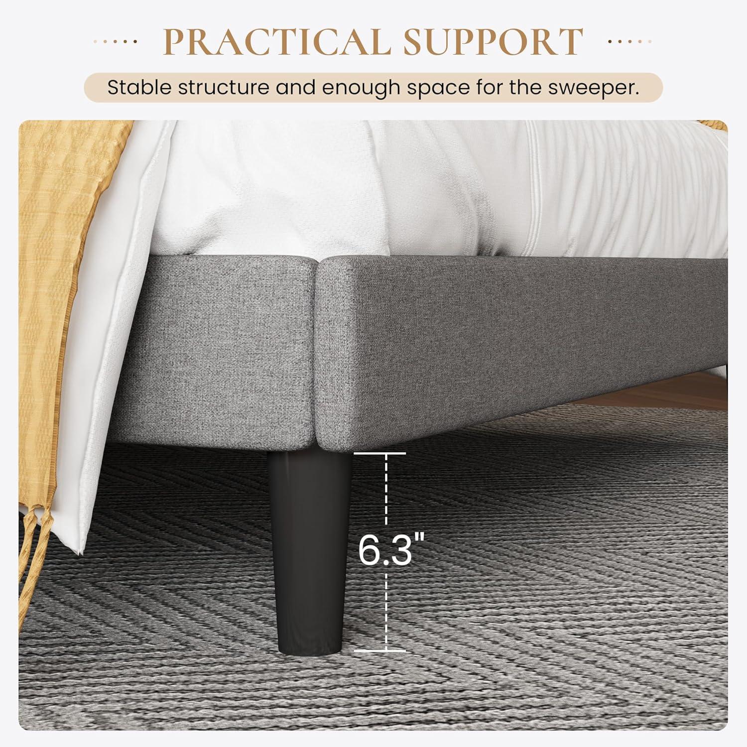 SHA CERLIN Platform Bed Frame Queen Size with Upholstered Headboard – Sleek Wingback Design, Reinforced Wood Slat Support, Light Grey