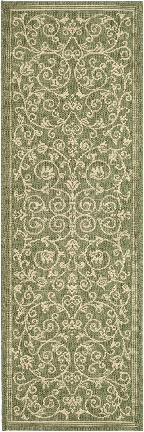 Olive and Natural Reversible Flat Woven Synthetic Area Rug - 27" x 6"