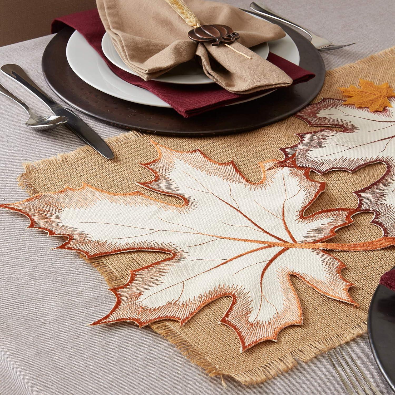 Embroidered Maple Leaves Table Runner