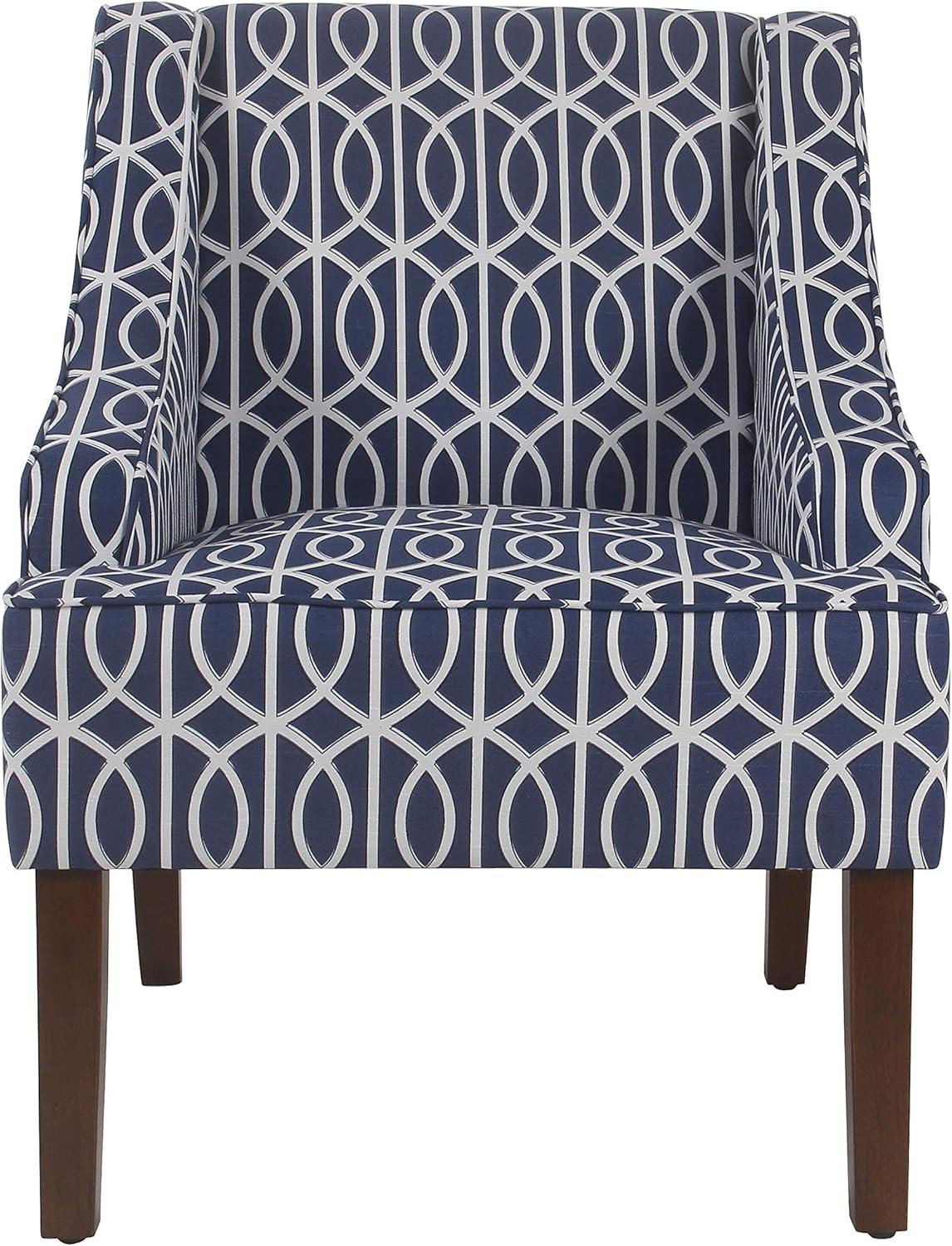 HomePop Classic Swoop Accent ArmChair - Cream and Blue Geometric