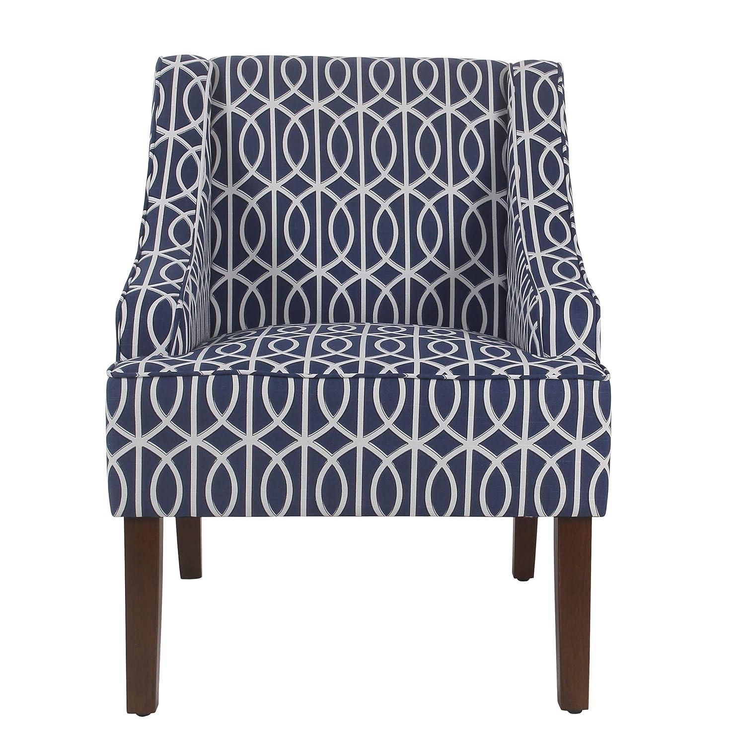HomePop Classic Swoop Accent ArmChair - Cream and Blue Geometric