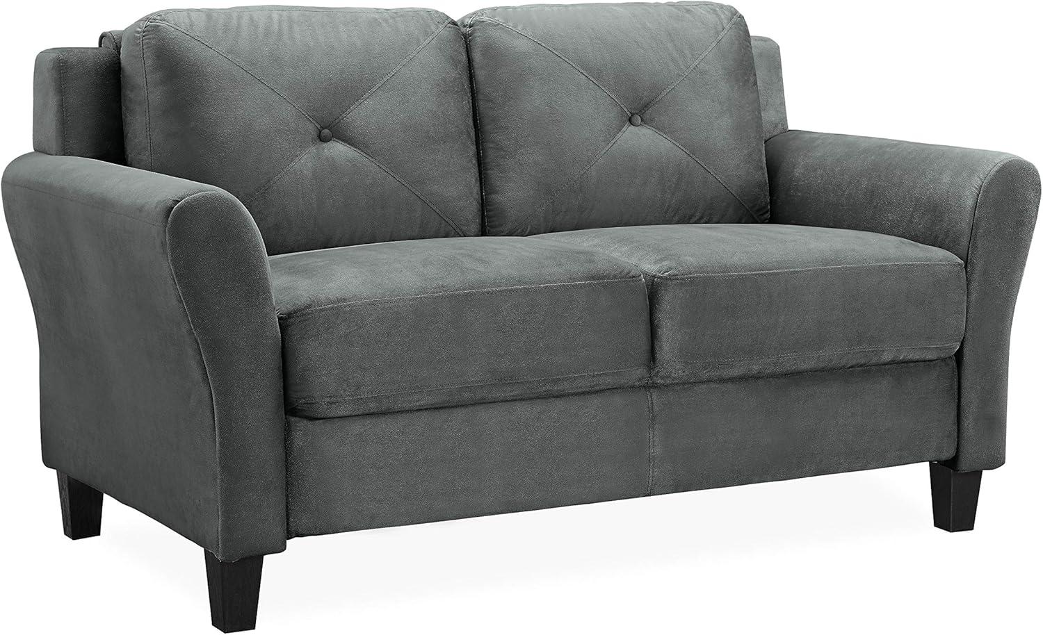 Harvard 58" Dark Gray Microfiber Loveseat with Flared Arms