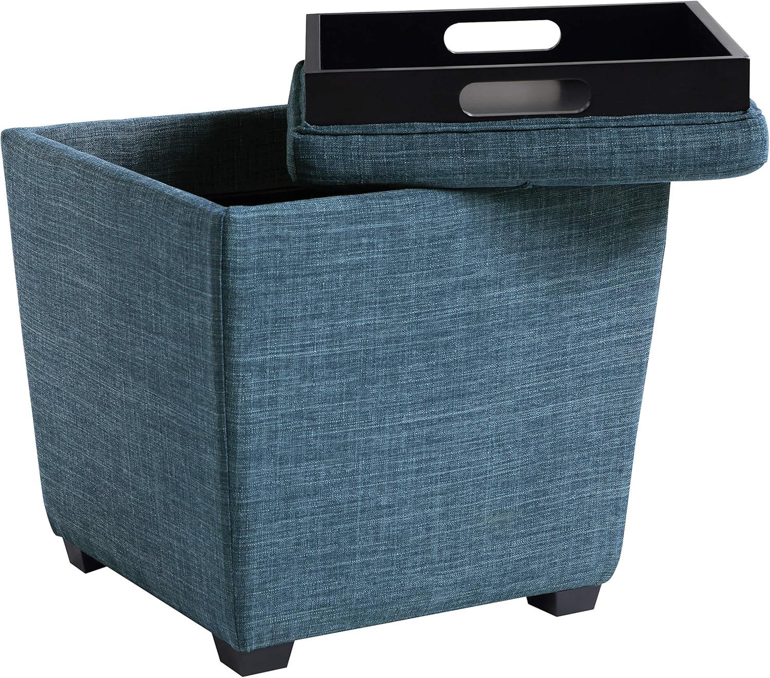 Rockford Blue Fabric Tufted Storage Ottoman with Tray, 16.25"