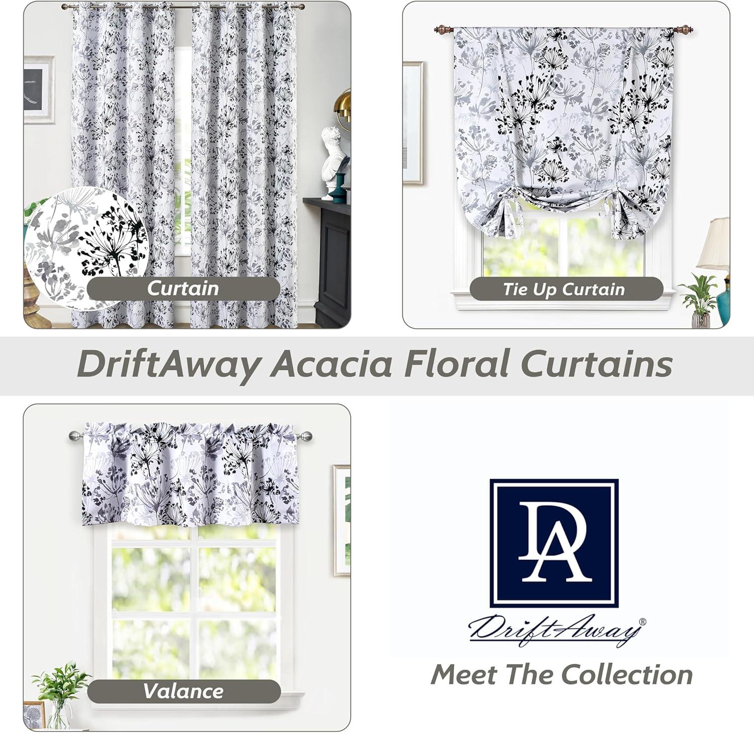 DriftAway  Acacia Floral Blossom Watercolor Printed 100 Percent Blackout Thermal Insulated Window Curtain Valance Gray 52"widthx18"length