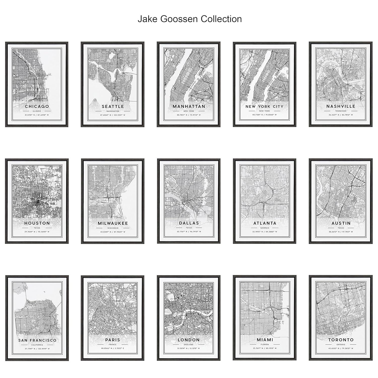 18" x 24" Sylvie London Modern Map by Jake Goossen Framed Wall Canvas Gray - Kate & Laurel All Things Decor