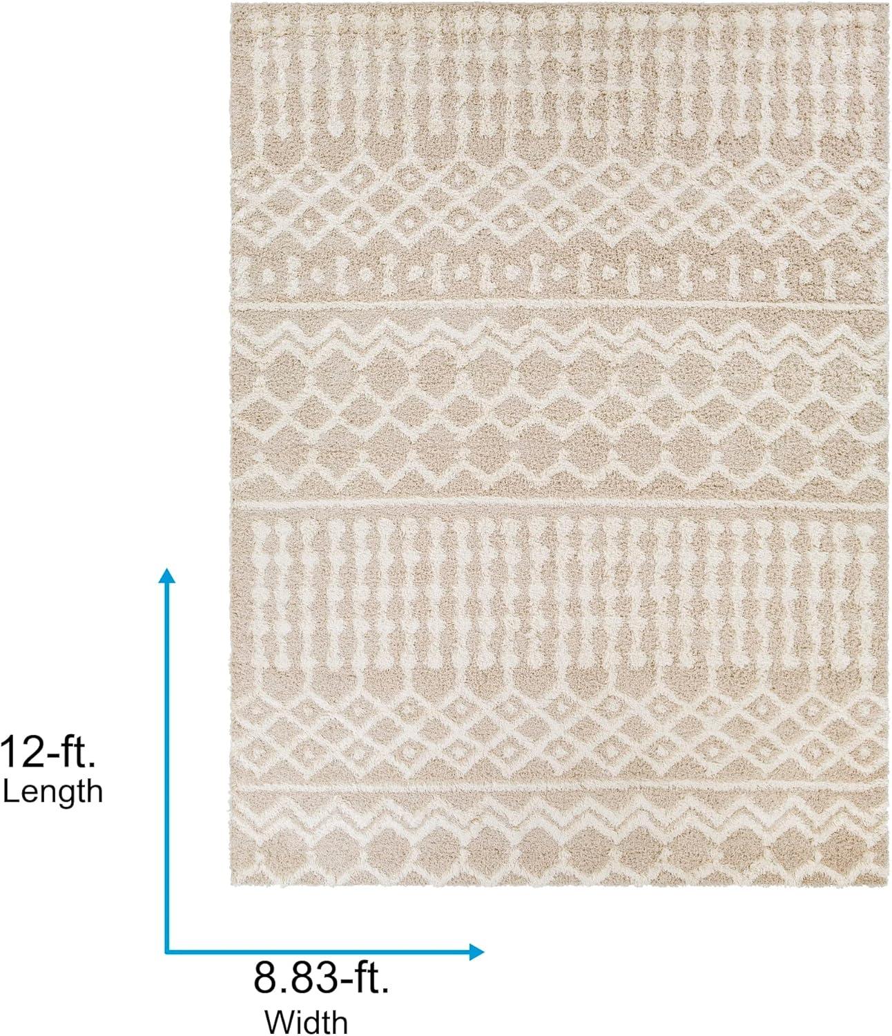 Beige Moroccan Shag Area Rug, 8'10" x 12', Polypropylene