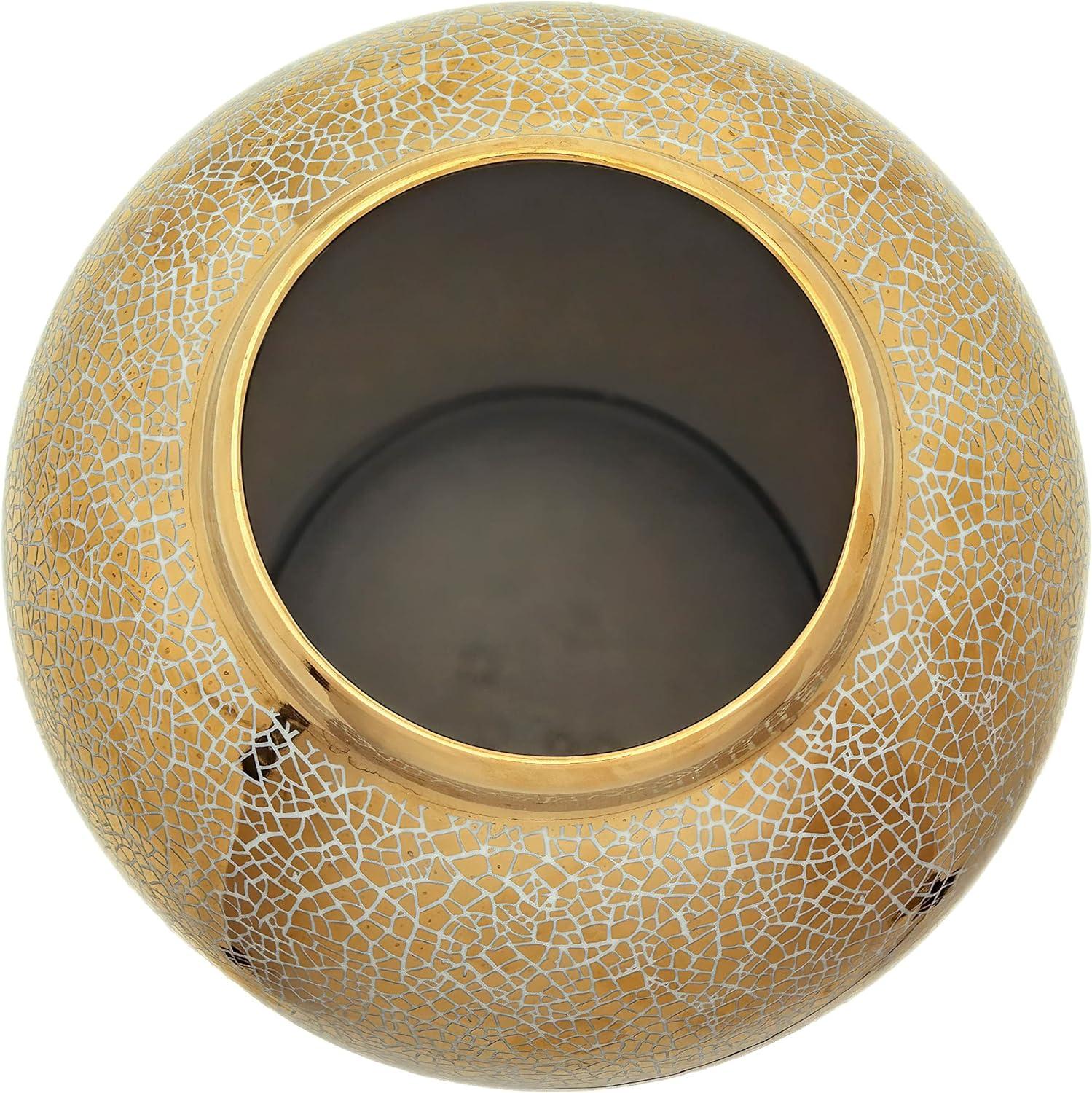 18-Inch Gold Crackle Porcelain Temple Jar