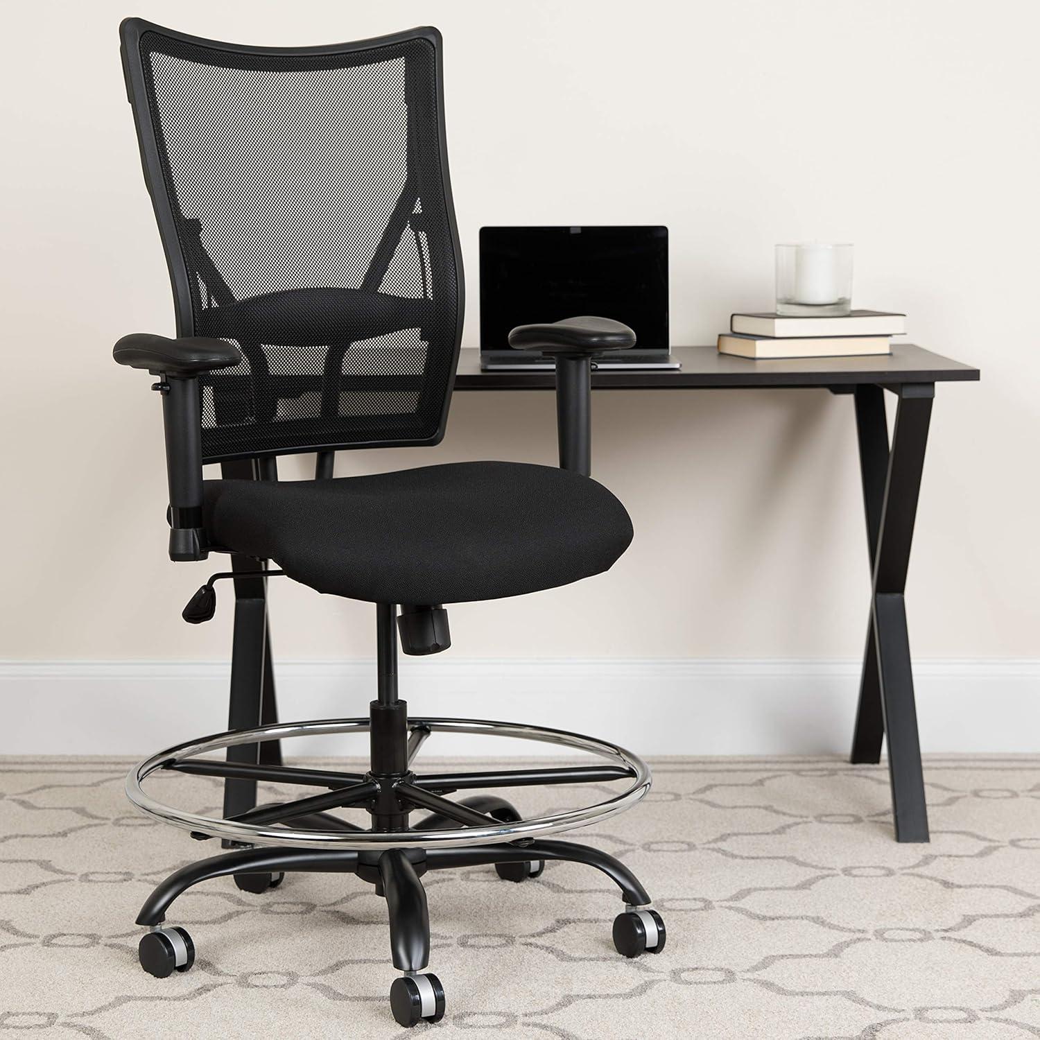 ErgoFlex Black Mesh Metal Drafting Chair with Adjustable Arms and High Back