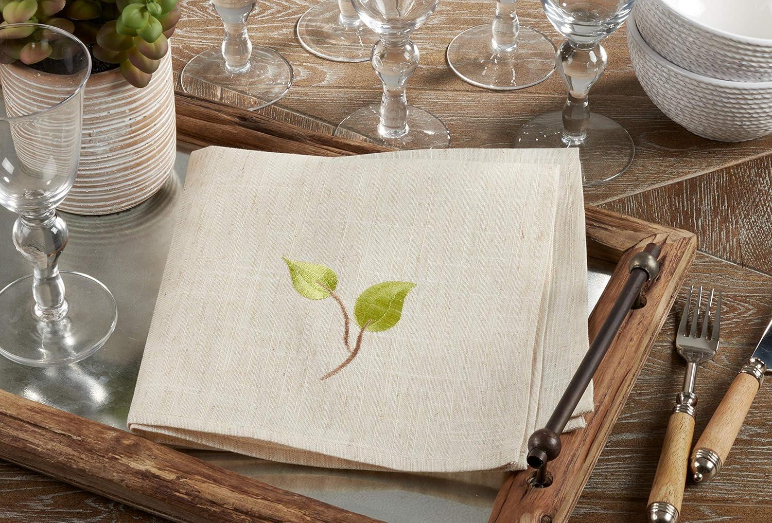 Saro Lifestyle Embroidered Vine Napkin, 20" Square, Natural (Set of 4)