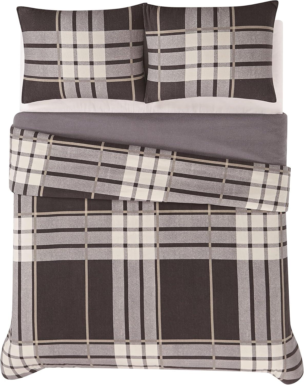 Milo Plaid Flannel Comforter Set Gray - Truly Soft