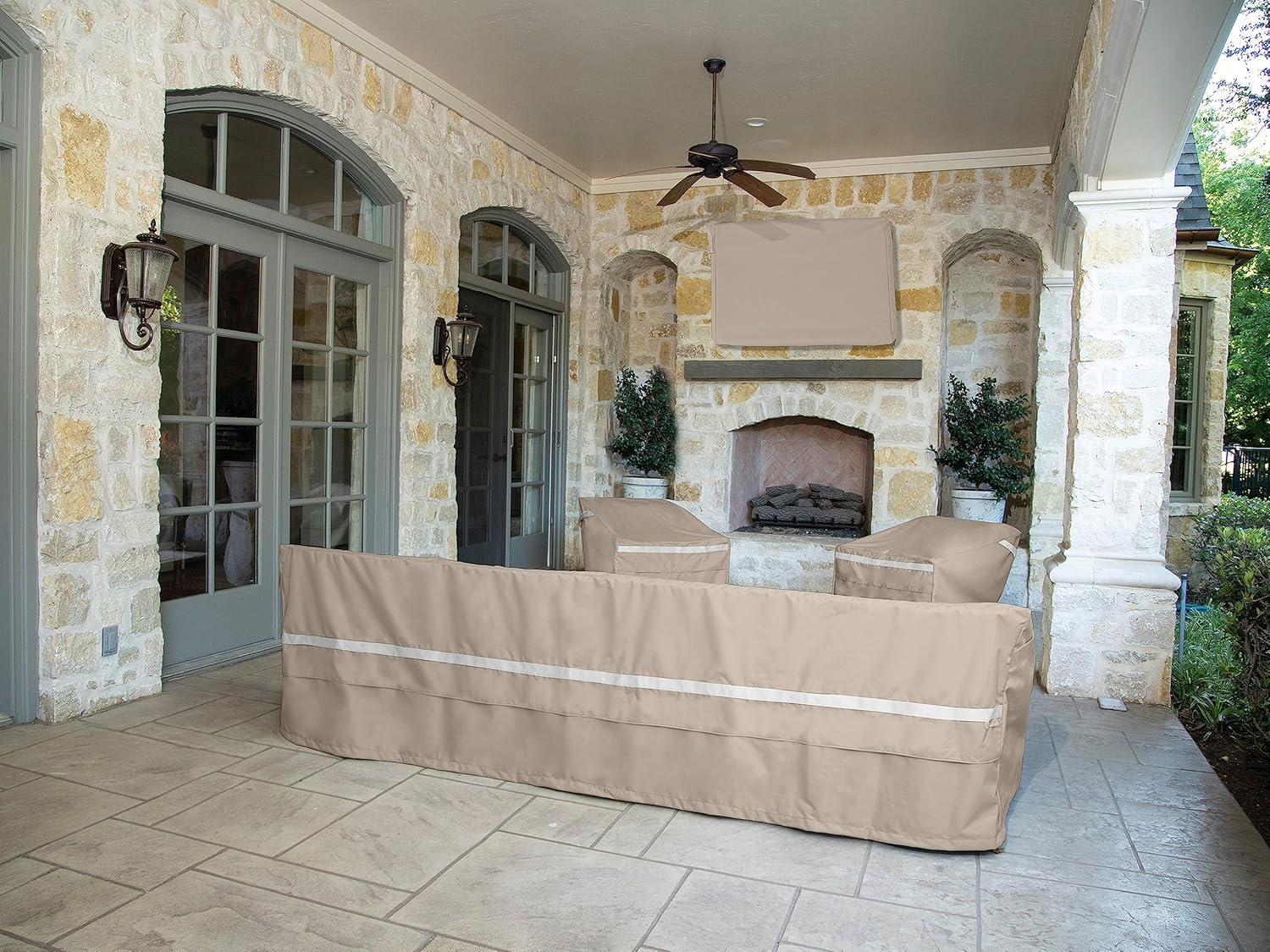 Covermates Outdoor Patio Sofa Cover - Premium Polyester, Weather Resistant, Drawcord Hem, Seating and Chair Covers, 123W x 34D x 34H, Clay