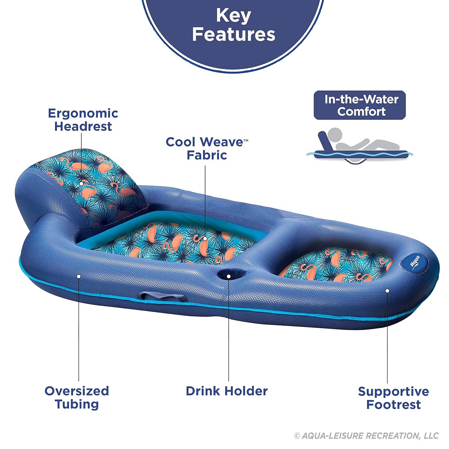Aqua Luxury Water Lounge Recliner Pool Float with Headrest, Backrest & Footrest, Pink Flamingo