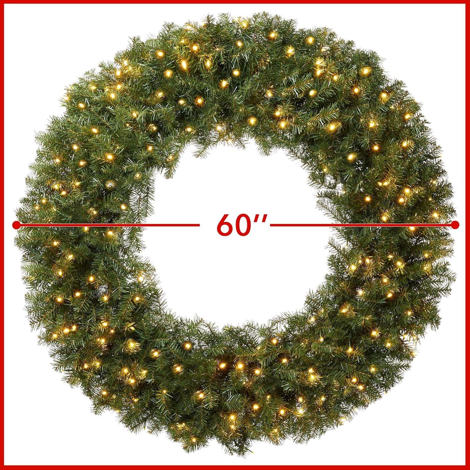 60-Inch Green Pine Pre-Lit Artificial Christmas Wreath