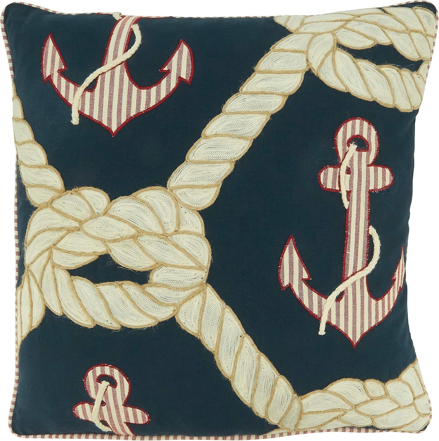 Navy Blue Cotton Anchor and Rope Euro Pillow Cover