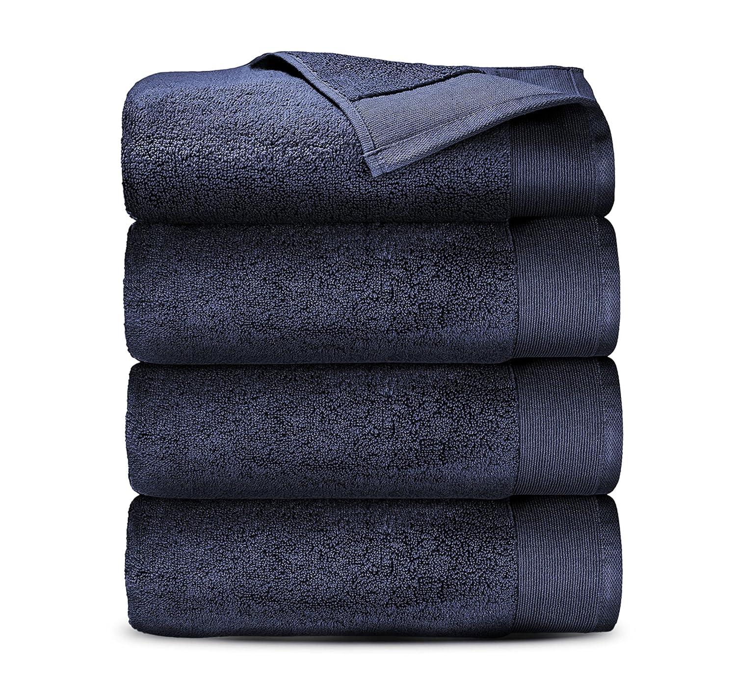 Toallas de Baño 100% Algodón - Paquete de 4, Extra Suaves y Esponjosas, de Secado Rápido y Muy Absorbentes, Calidad de Hotel, Toalla de Ducha, Azul Marino - 27" x 54"
