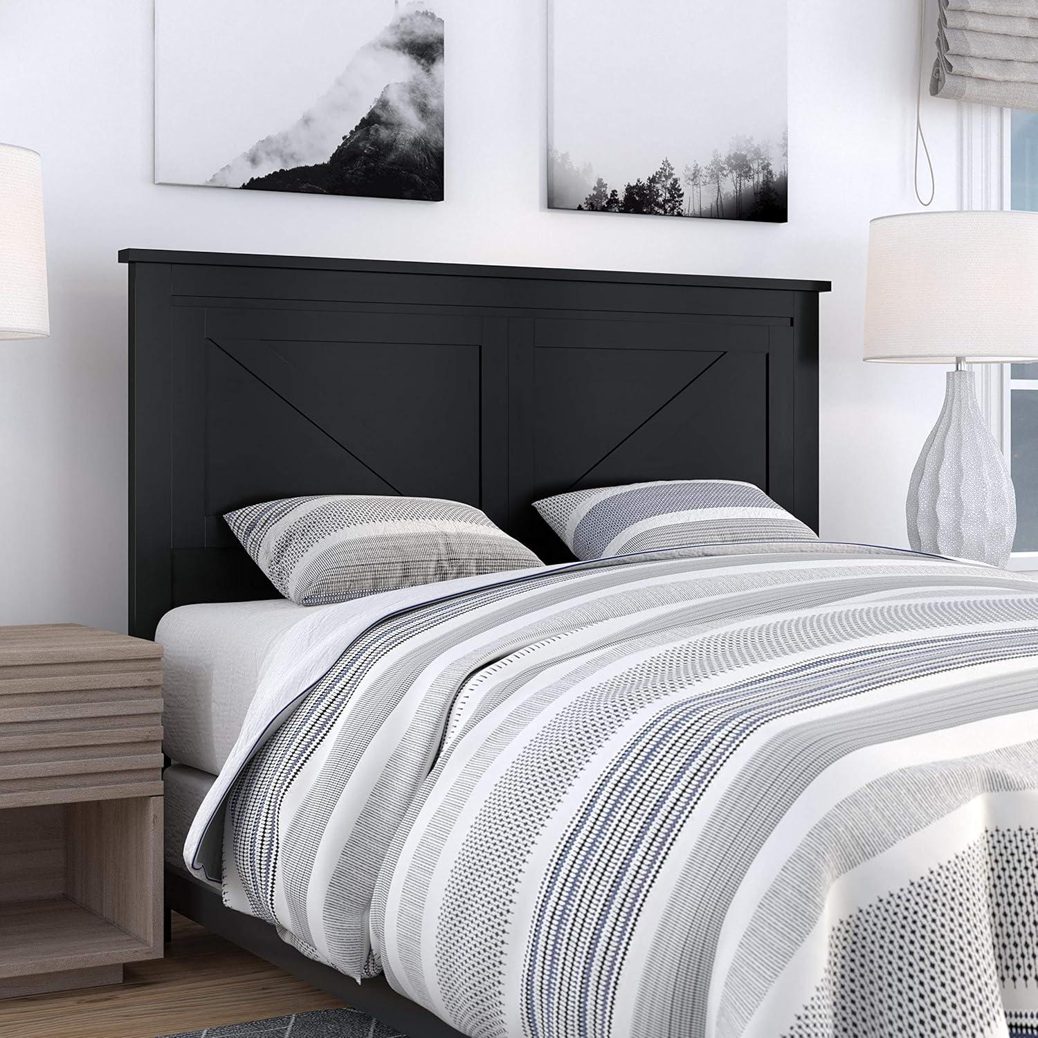 Glenwillow Home Farmhouse Style Wood Panel Headboard in Black, Full Size