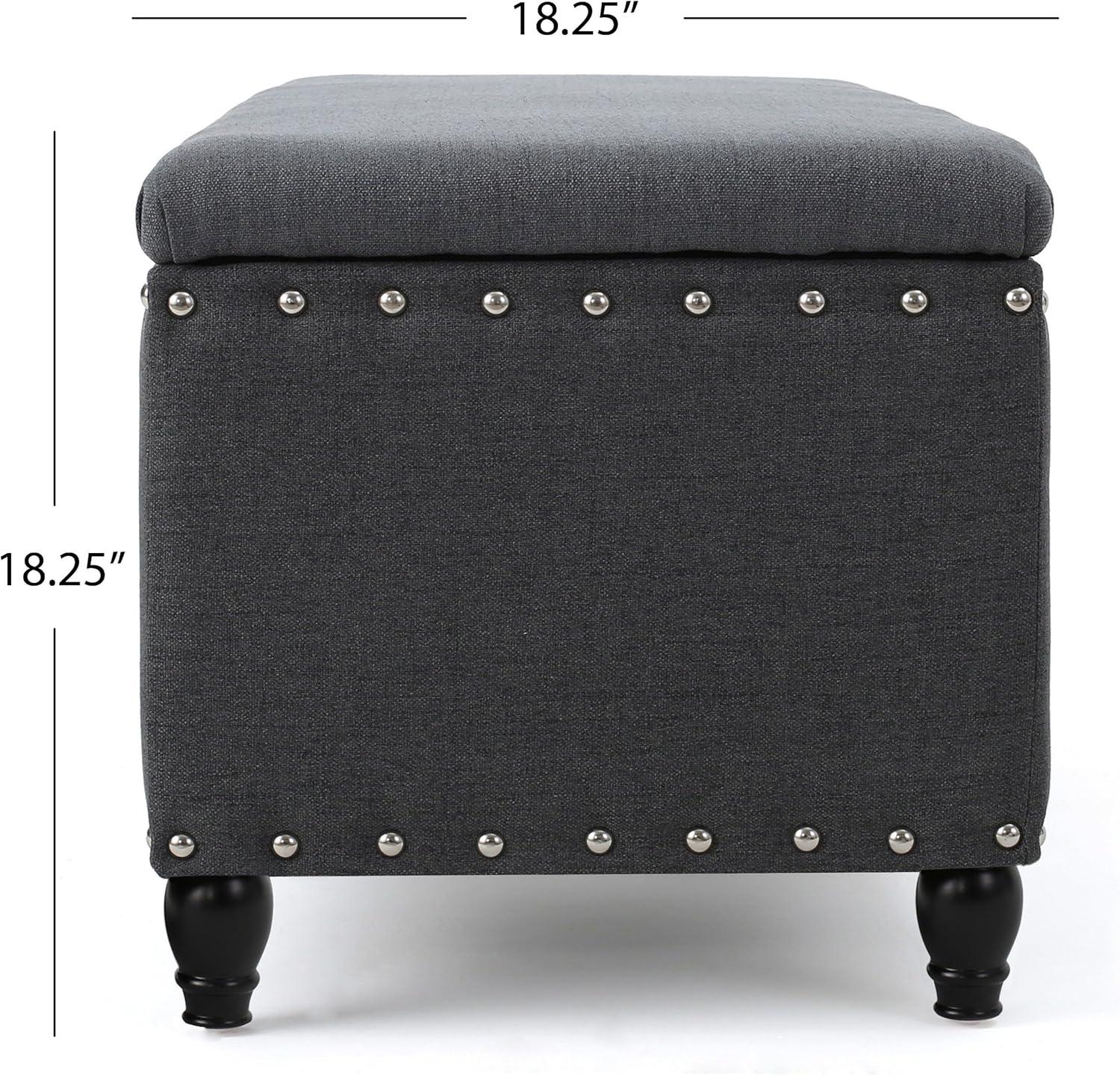 Evvy Charcoal Velvet Storage Ottoman with Nailhead Accents