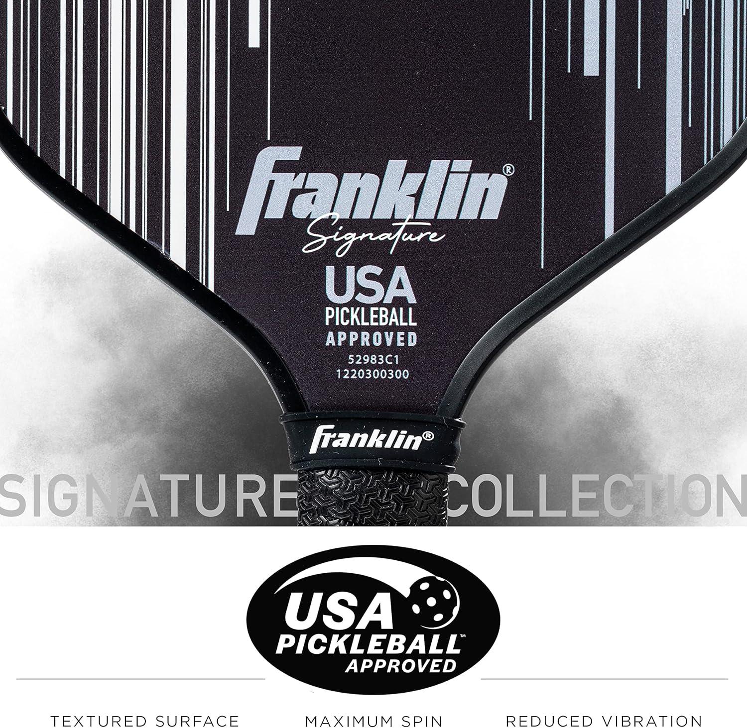 Franklin Sports Pro Pickleball Paddles - Signature Series Pro Pickleball Paddle with MaxGrit Surface - USA Pickleball (USAPA) Approved Tournament Pickleball Paddle - 13mm Polypropylene Core - Black