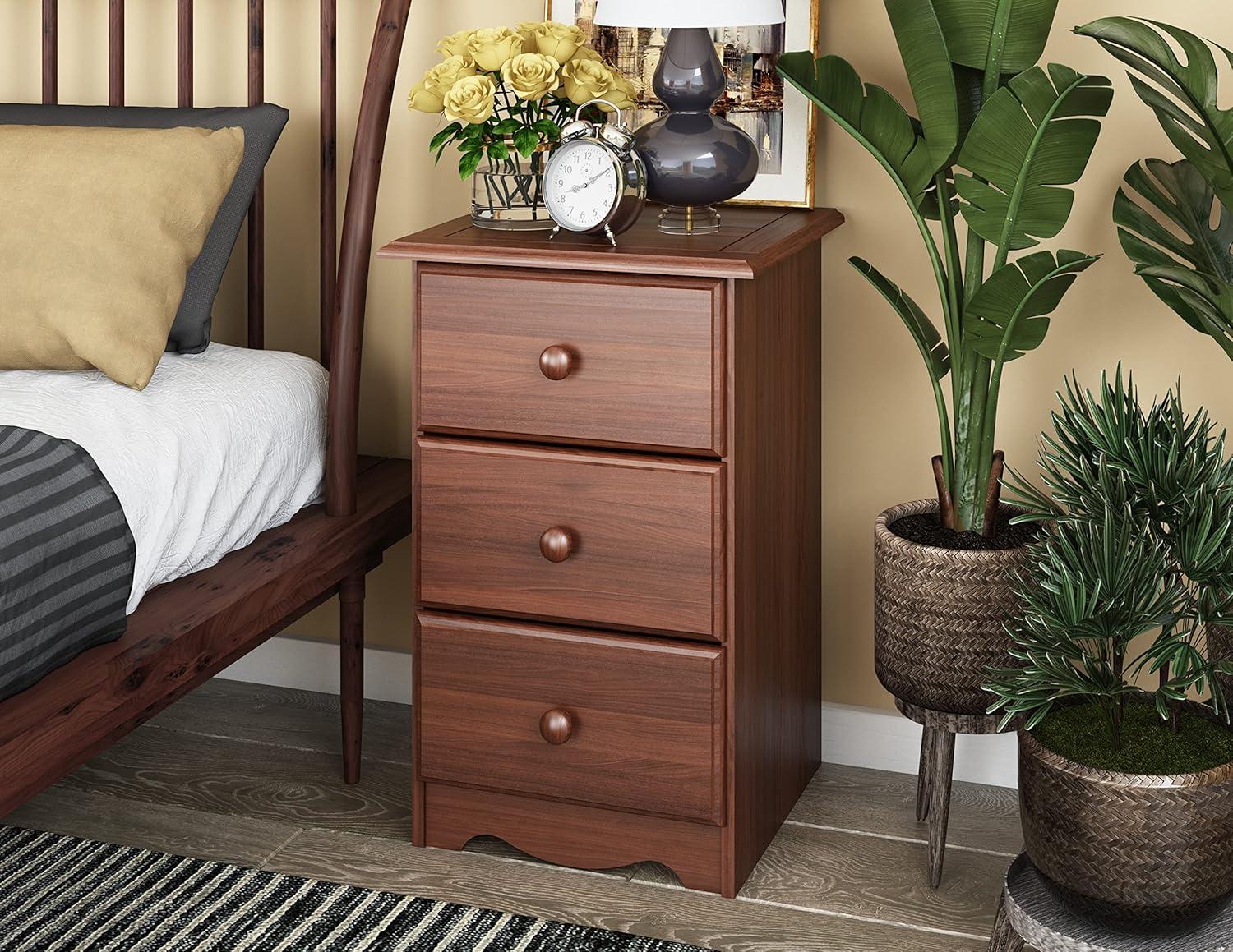 Mocha Solid Wood 3-Drawer Nightstand with Turned Knobs