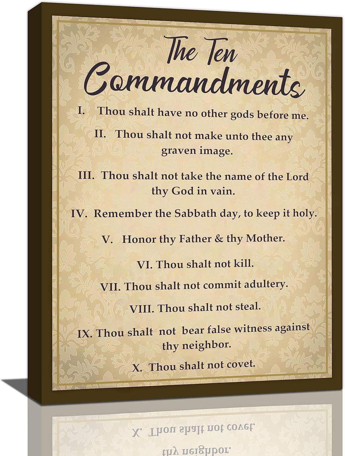 The Ten Commandments Decor Wall Art 10 Commandments Bible Verse Christian Religion Scripture Pictures Wall Decor Canvas Painting Prints Artwork Framed for Church Bedroom Bathroom Kitchen 12"x16"