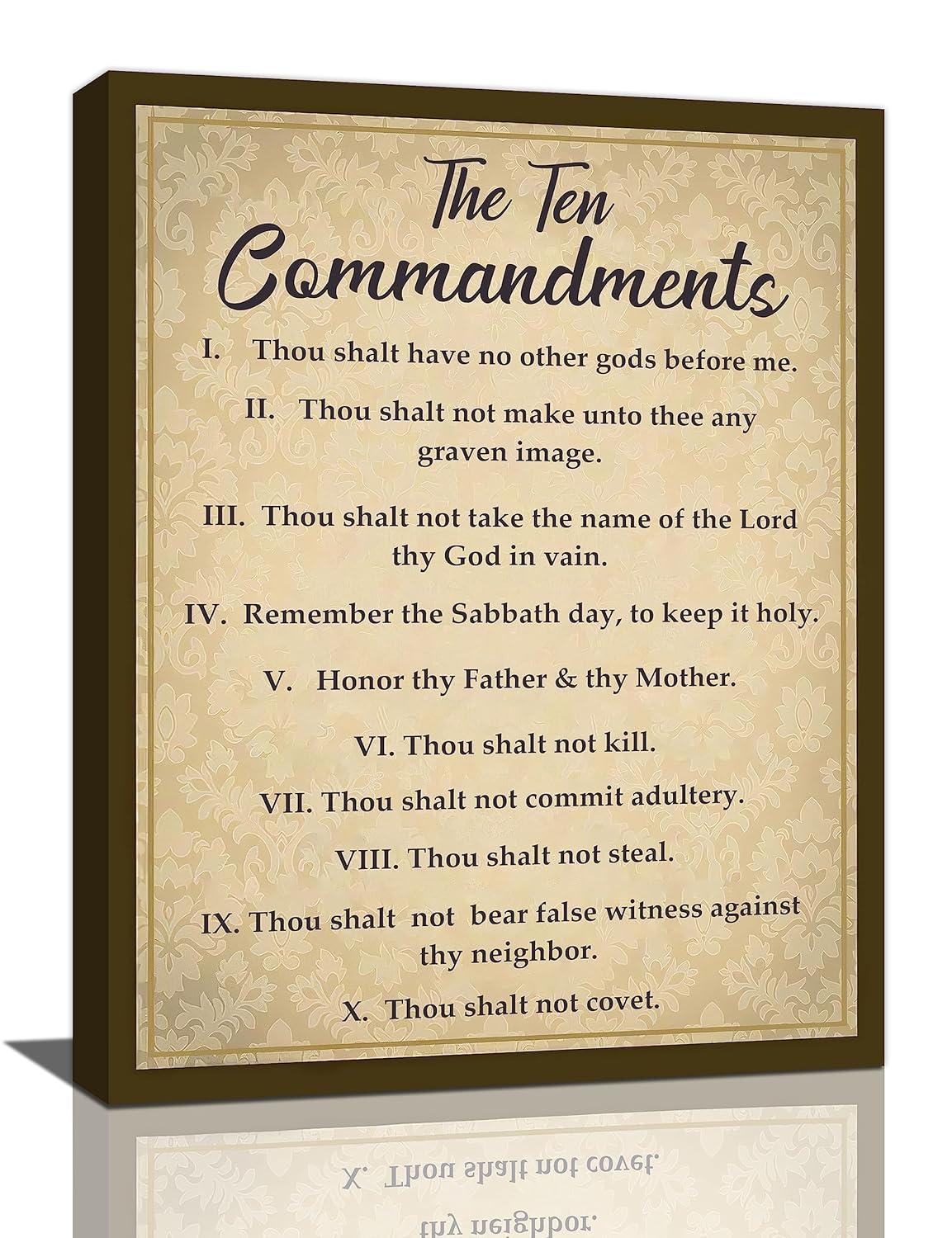 The Ten Commandments Decor Wall Art 10 Commandments Bible Verse Christian Religion Scripture Pictures Wall Decor Canvas Painting Prints Artwork Framed for Church Bedroom Bathroom Kitchen 12"x16"
