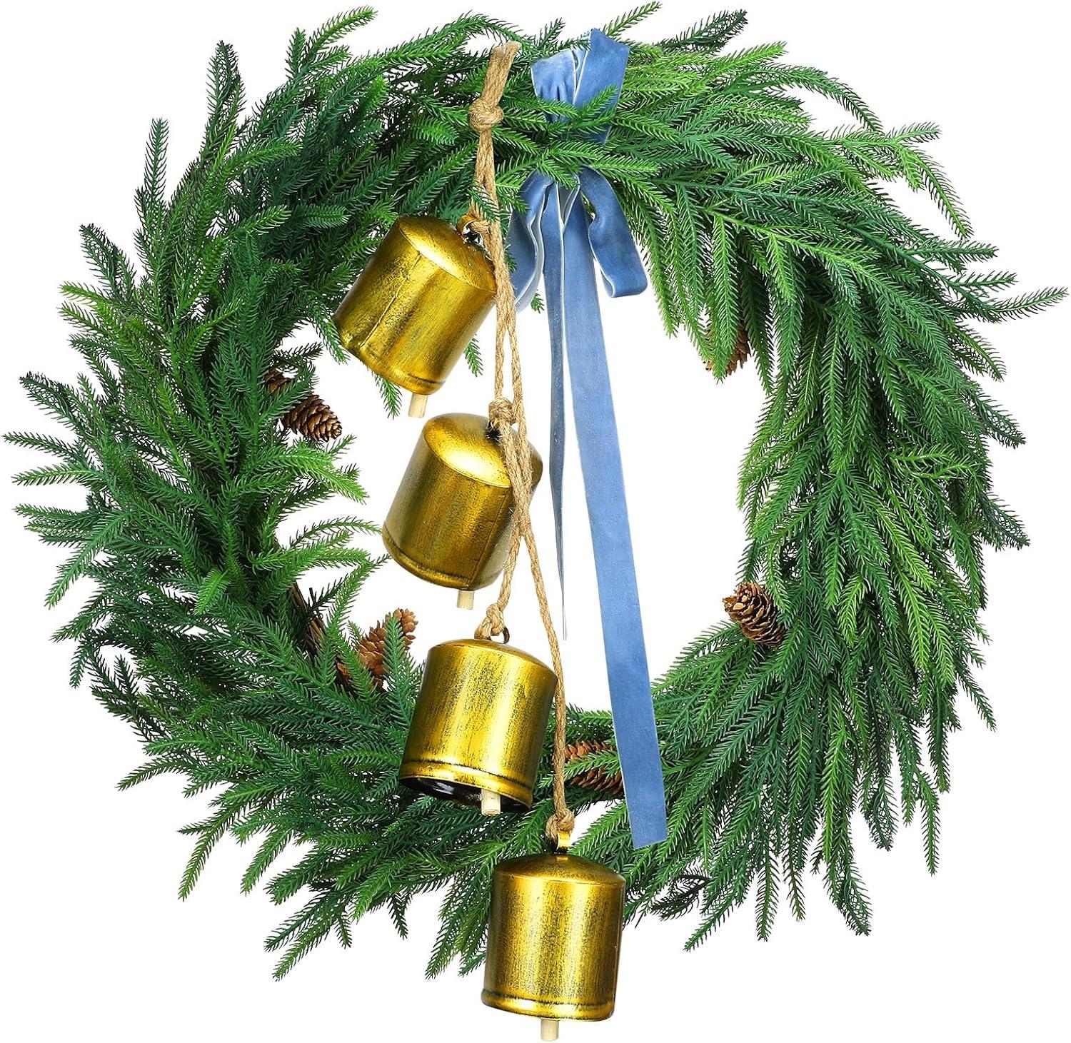 24" Pine Wreath for Front Door Artificial Christmas Wreath Green Faux Pine Wreath for Wall Windows Mantle Outdoor Christmas Decoration