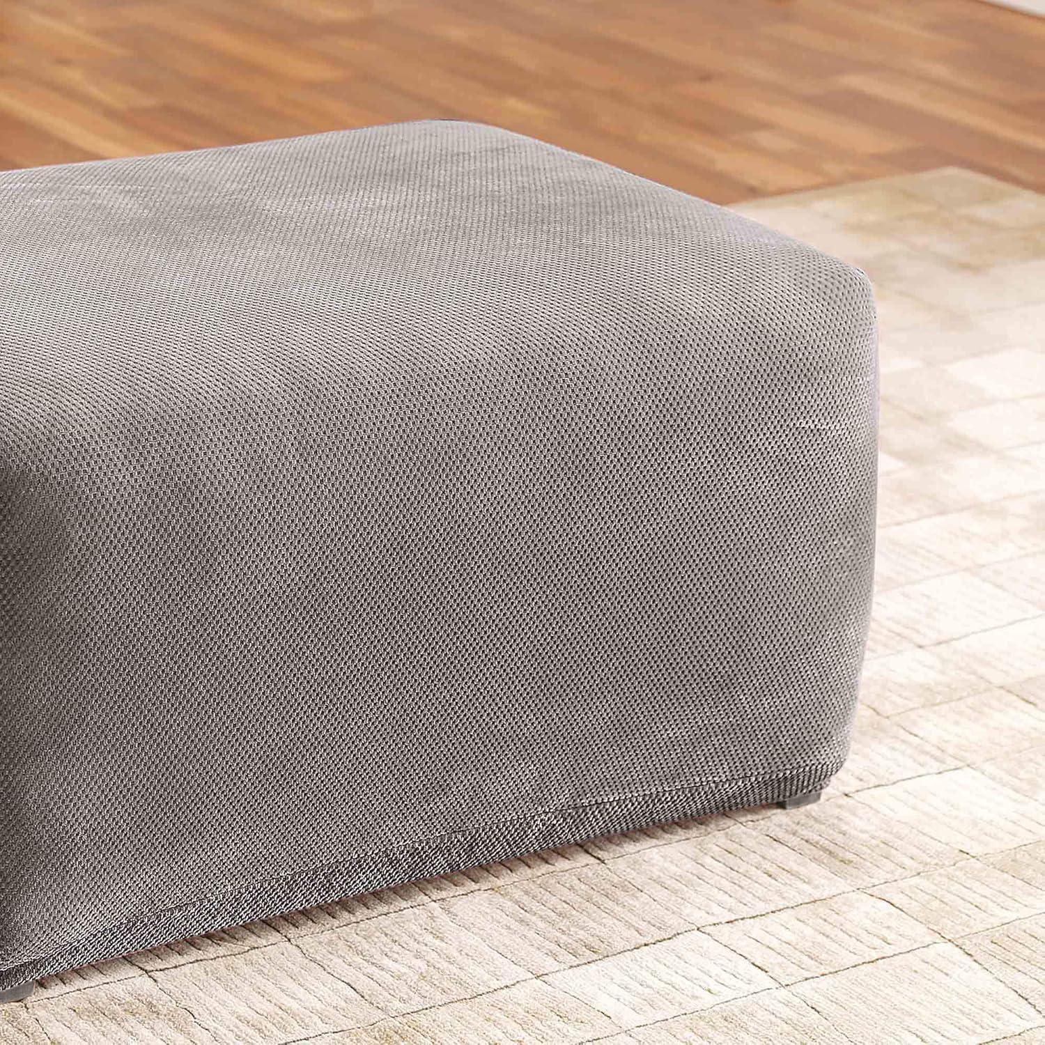 Flannel Gray Stretch Pique Oversized Ottoman Slipcover