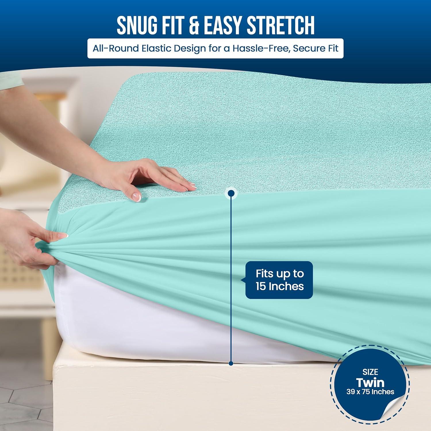 PEKUR Waterproof Mattress Protector – Fitted Sheet Style, Deep Pocket Cover Fits Up to 15 Inches, Washable & Breathable Mattress Topper