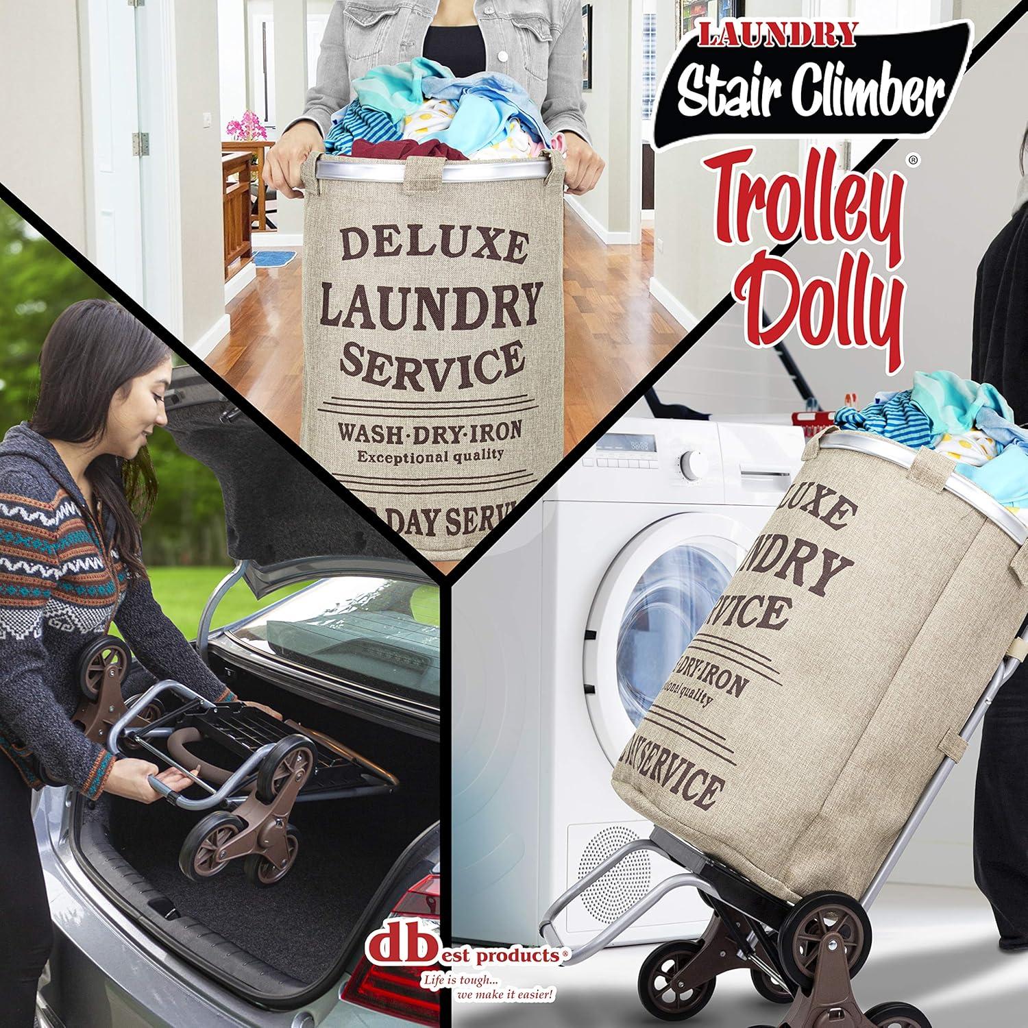 dbest products Stair Climber Trolley Dolly with Laundry Hamper, Beige