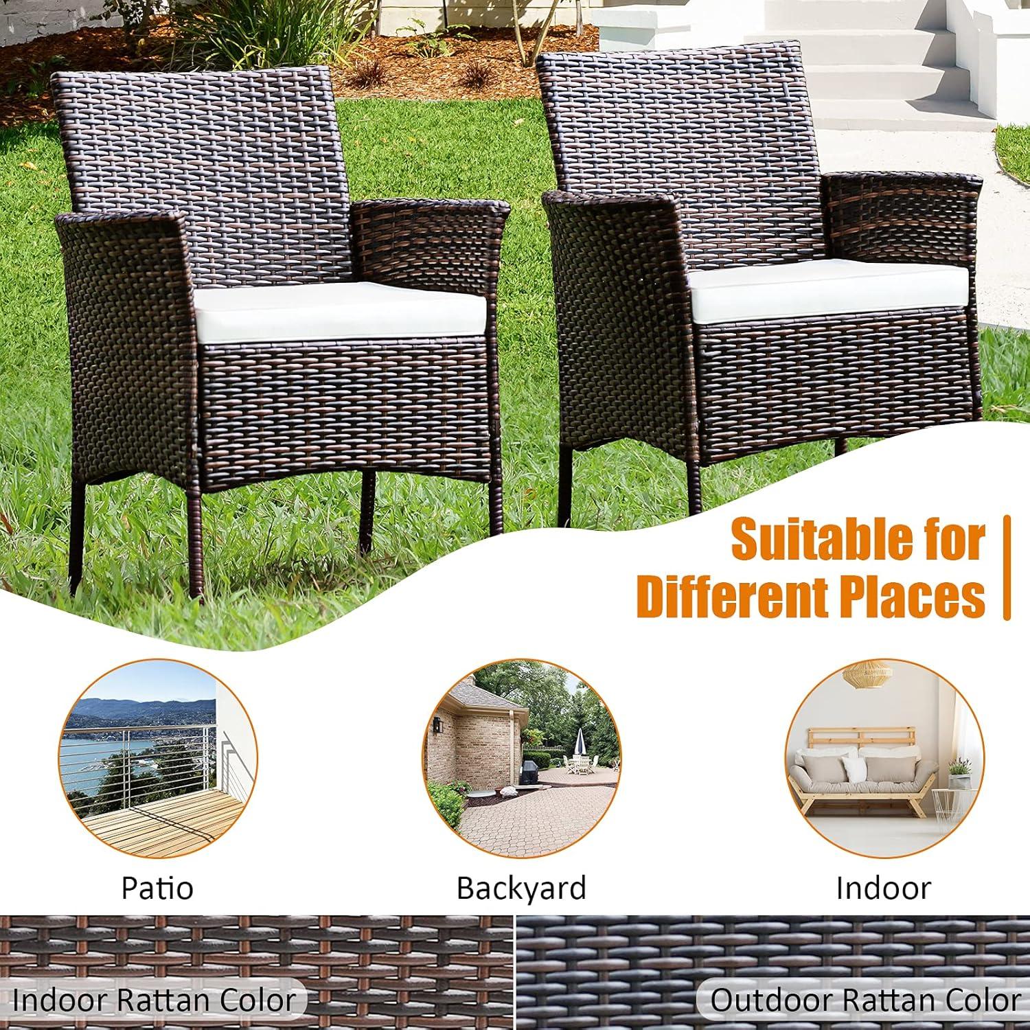 Tangkula Outdoor 2 PCS Rattan Dining Chair Patio Cushioned Arm Chair w/Zipper Brown