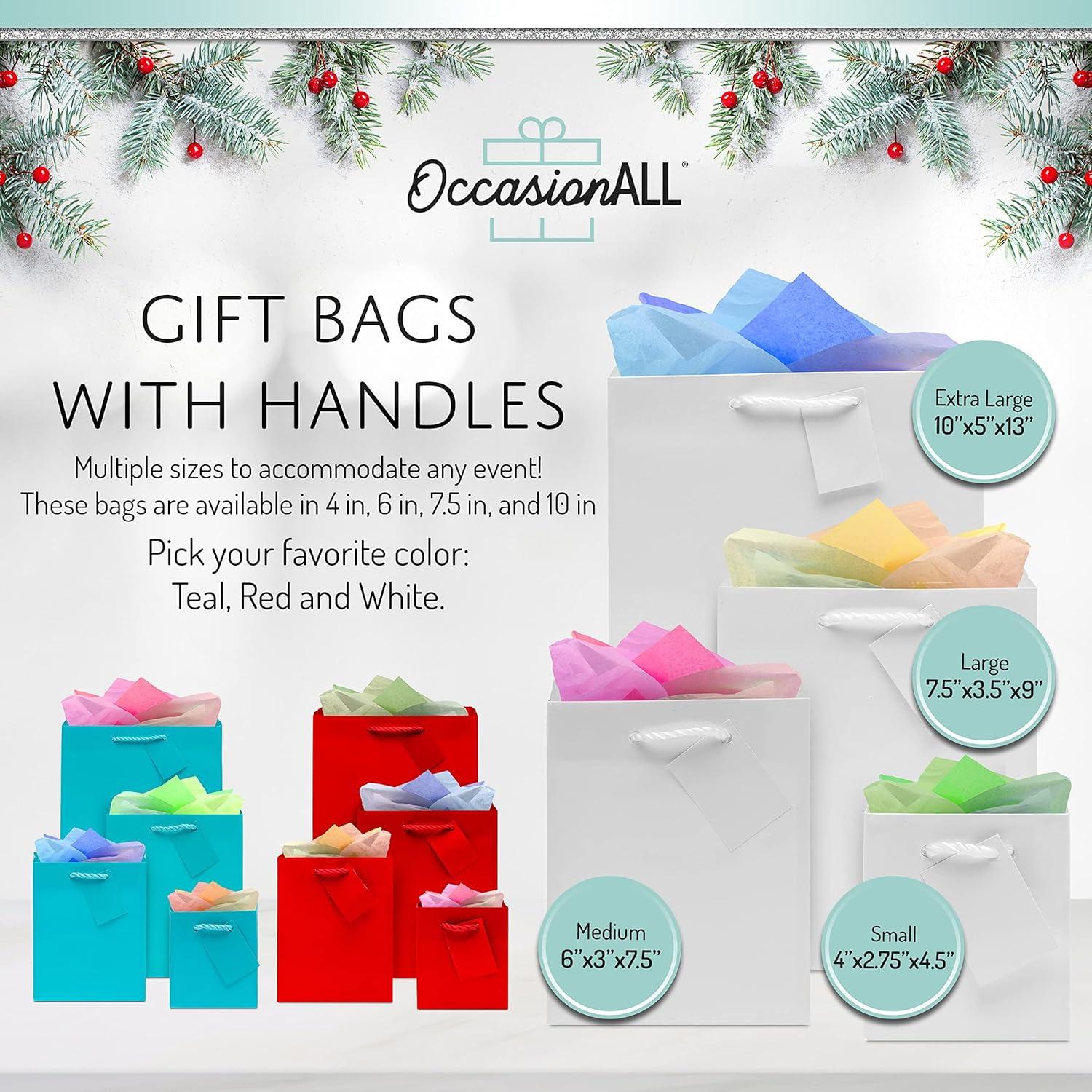 Glossy White Medium Paper Gift Bags with Handles, 12 Pack