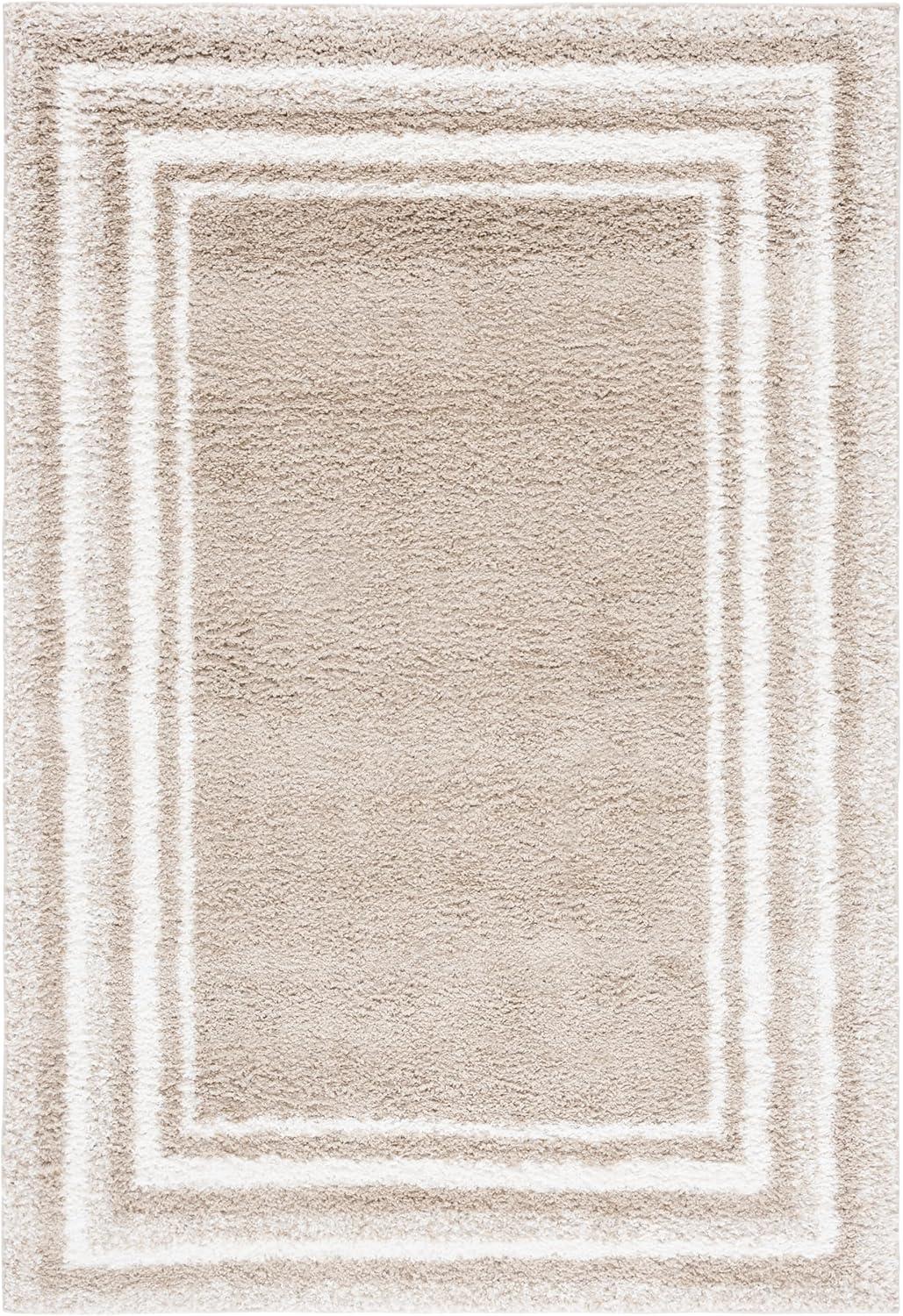 SAFAVIEH Border & Stripe Hyram Bordered Shag Area Rug, Beige/Ivory, 5'3" x 7'6"
