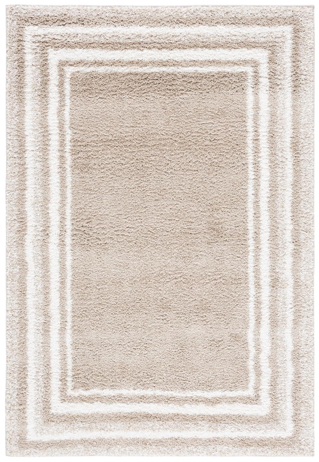 SAFAVIEH Border & Stripe Hyram Bordered Shag Area Rug, Beige/Ivory, 5'3" x 7'6"